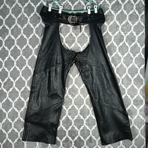 Easyriders Leather Motorcycle Chaps Mens XL Lined Zippered Biker Vintage